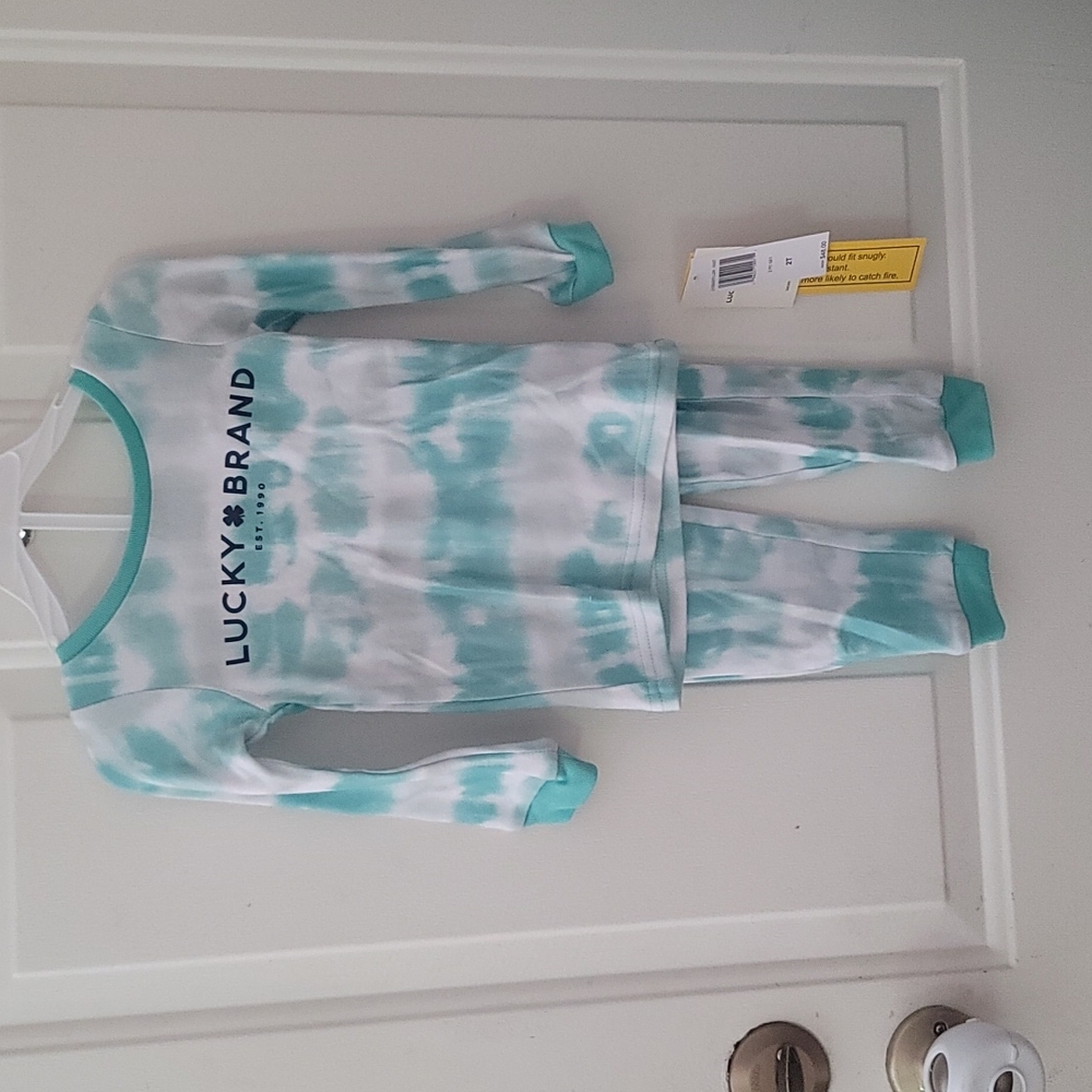 LUCKY BRAND GREEN/WHITE TIE DYE 2 PIECE PJ SET: NWT: SZ 2T